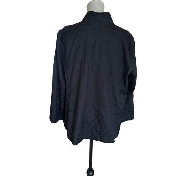 Eileen Fisher Embroidered !00% Silk Open Front Blazer Jacket Size L Quiet Luxury - Picture 2 of 13